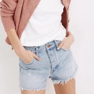 Madewell Relaxed Denim Shorts SZ 25 Button Fly High Waisted Light Wash